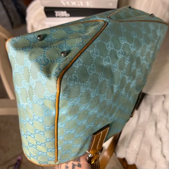 Gucci GG Blue Canvas Tote with Brown Leather Trim with COA - Picture 8 of 15